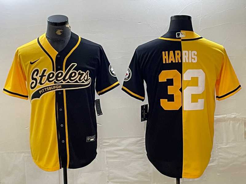 Men's Pittsburgh Steelers #22 Najee Harris Yellow Black Split With Patch Cool Base Stitched Baseball Jersey Dzhi,We sell and wholesale Men's Pittsburgh Steelers #22 Najee Harris Yellow Black Split With Patch Cool Base Stitched Baseball Jersey Dzhi on line form chian!